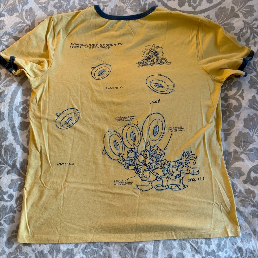 Disney Studio Collection The Three Caballeros Sketch Ringer T Shirt Sz L Yellow - Picture 2 of 6